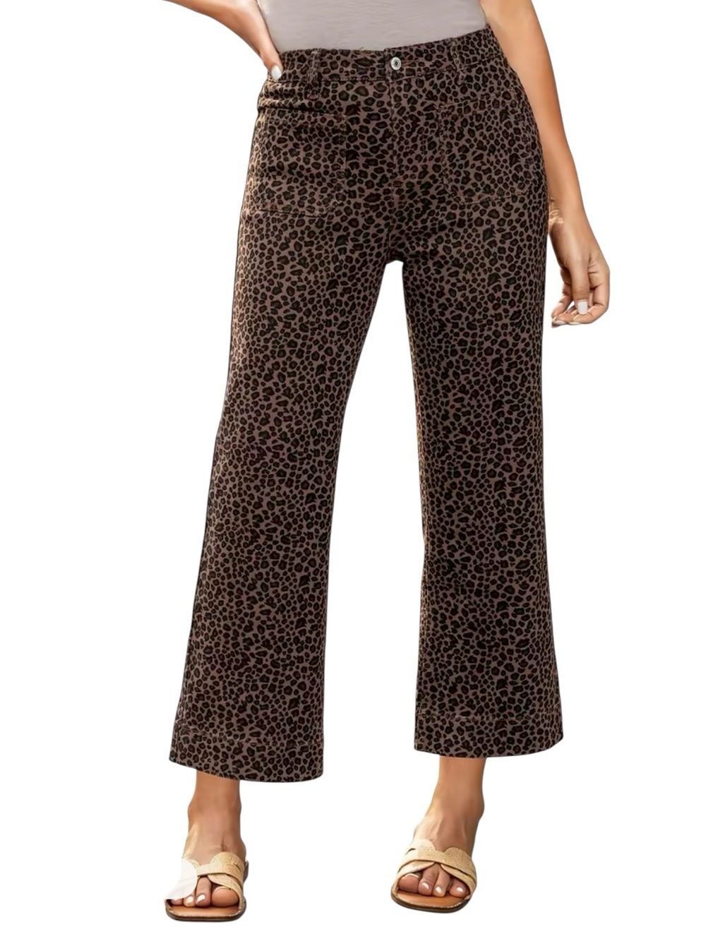 Luvamia |Wide-leg Animal Print Stretch Jean Pant